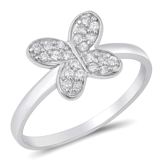 Clear CZ Butterfly Micro Pave Cute Ring New .925 Sterling Silver Band Sizes 4-9