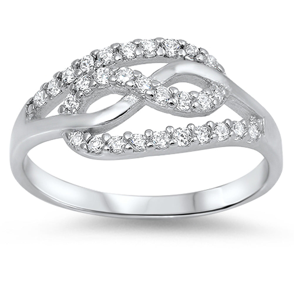 White CZ Polished Infinity Intertwined Ring .925 Sterling Silver Band Sizes 5-10