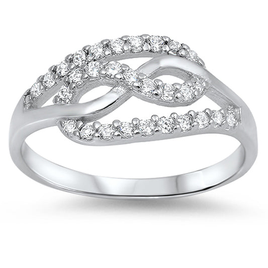 White CZ Polished Infinity Intertwined Ring .925 Sterling Silver Band Sizes 5-10