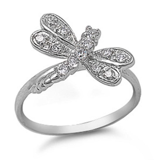 White CZ Dragonfly Animal Wing Cute Ring .925 Sterling Silver Band Sizes 4-11
