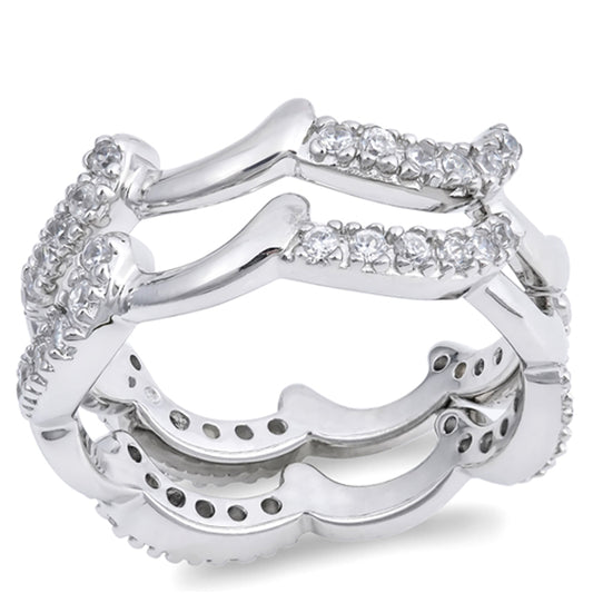 White CZ Stackable Ring Set .925 Sterling Silver Ocean Wave Band Sizes 5-9