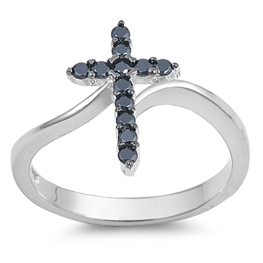 Cross Black CZ Wholesale Christ Ring New .925 Sterling Silver Band Sizes 4-12