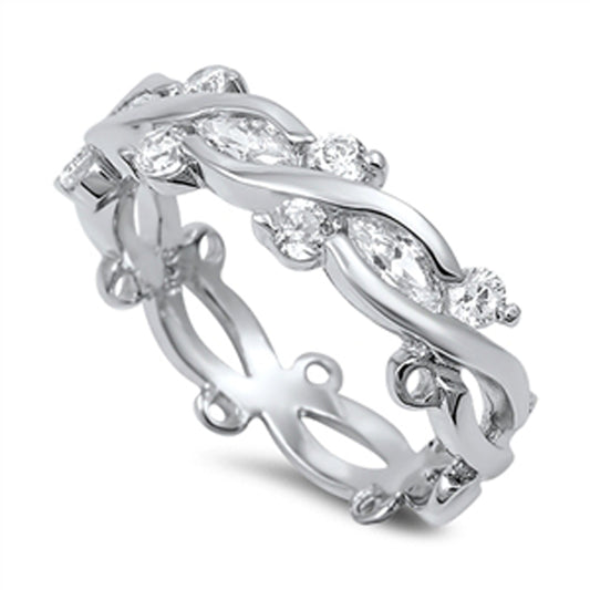 White CZ Criss Cross Infinity Stackable Ring 925 Sterling Silver Band Sizes 5-10