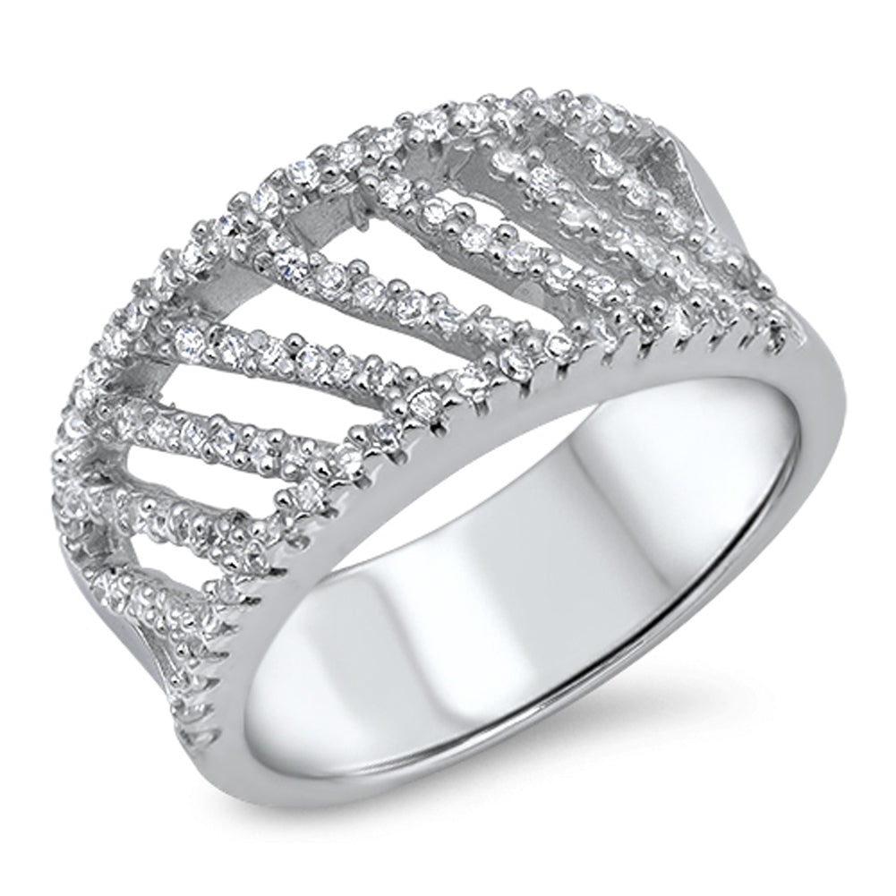 White CZ Micro Pave Criss Cross Filigree Ring Sterling Silver Band Sizes 5-9