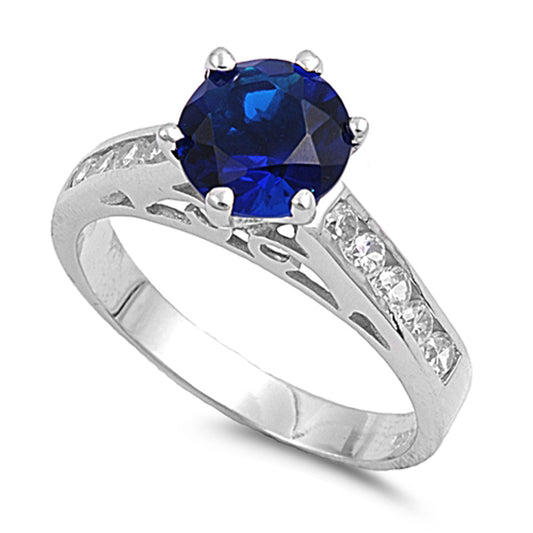 Blue Sapphire CZ Promise Facet Love Ring New 925 Sterling Silver Band Sizes 4-10