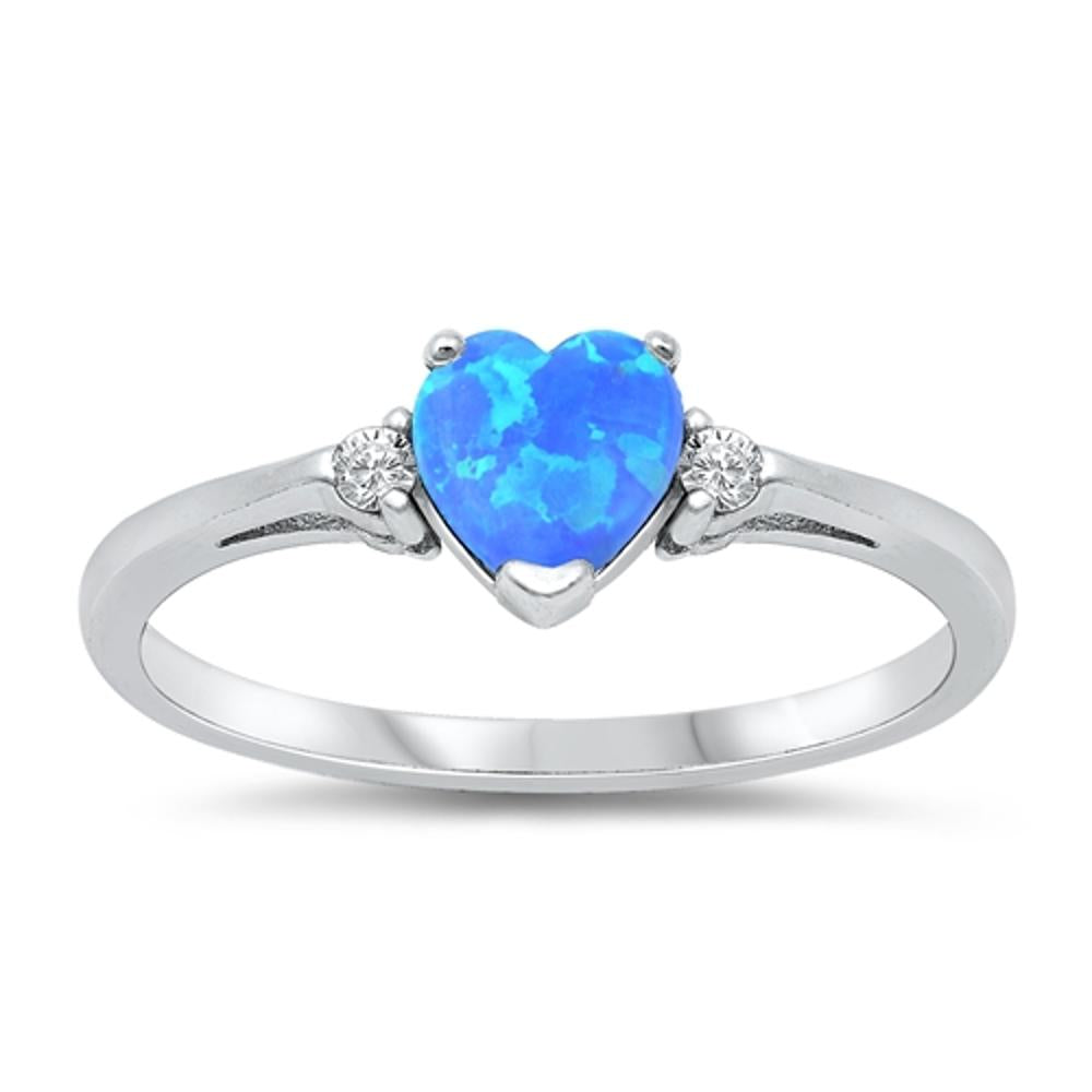 Blue Lab Opal Heart CZ Promise Ring New .925 Sterling Silver Band Sizes 4-12