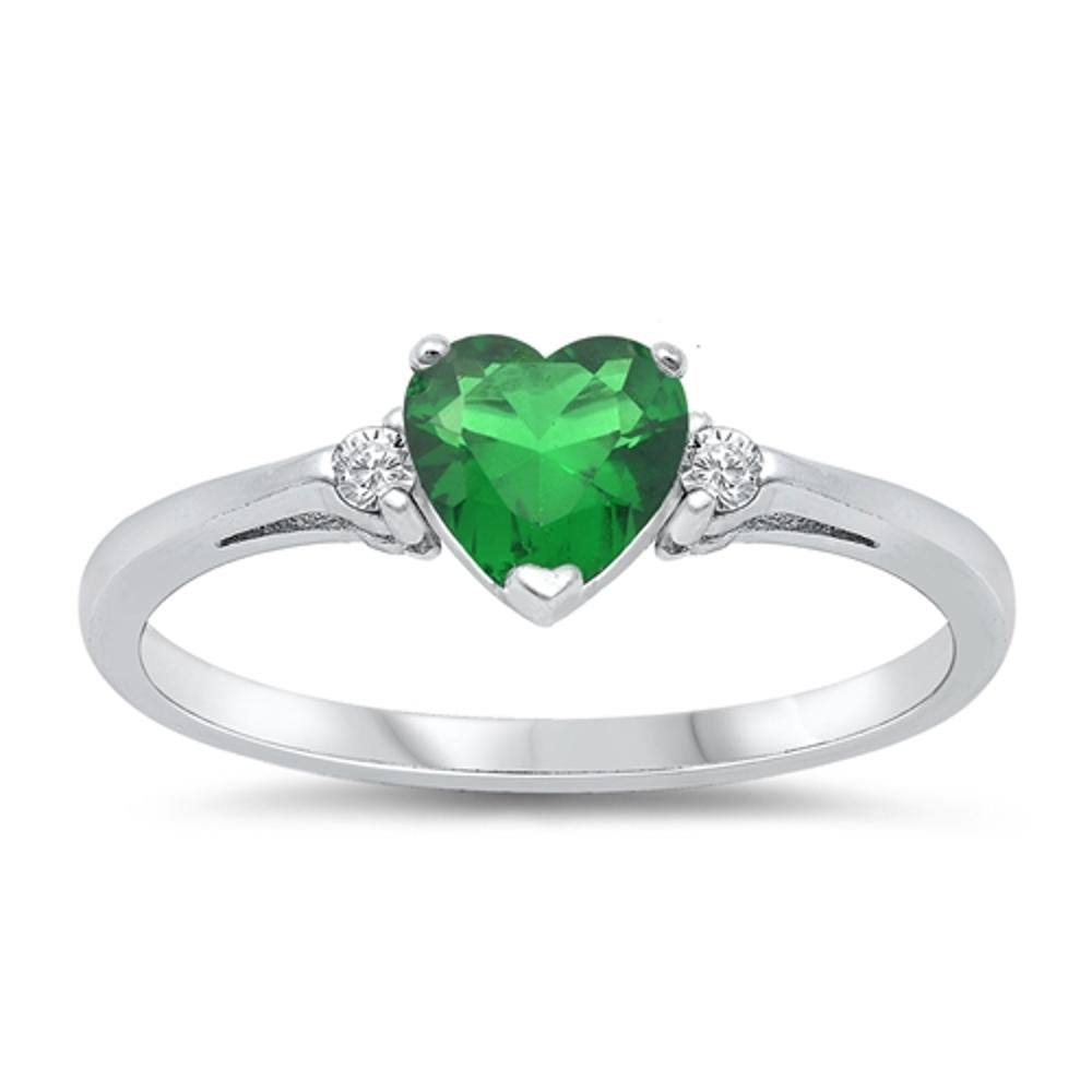 Sterling Silver Emerald CZ Heart Ring Love Ring Love Band Solid 925 Sizes 3-13