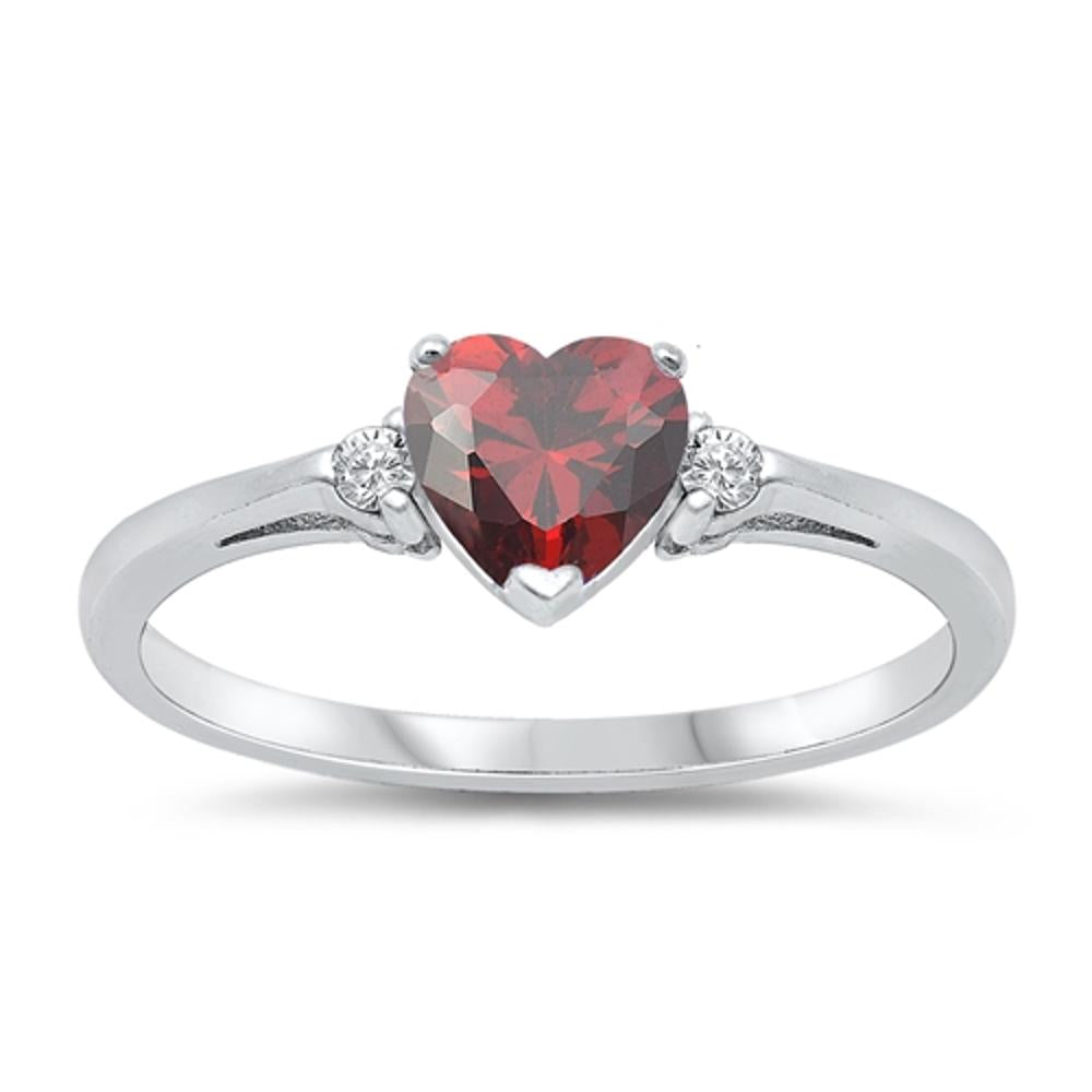Sterling Silver Garnet CZ Heart Ring Love Band Solid 925 Sizes 3-12