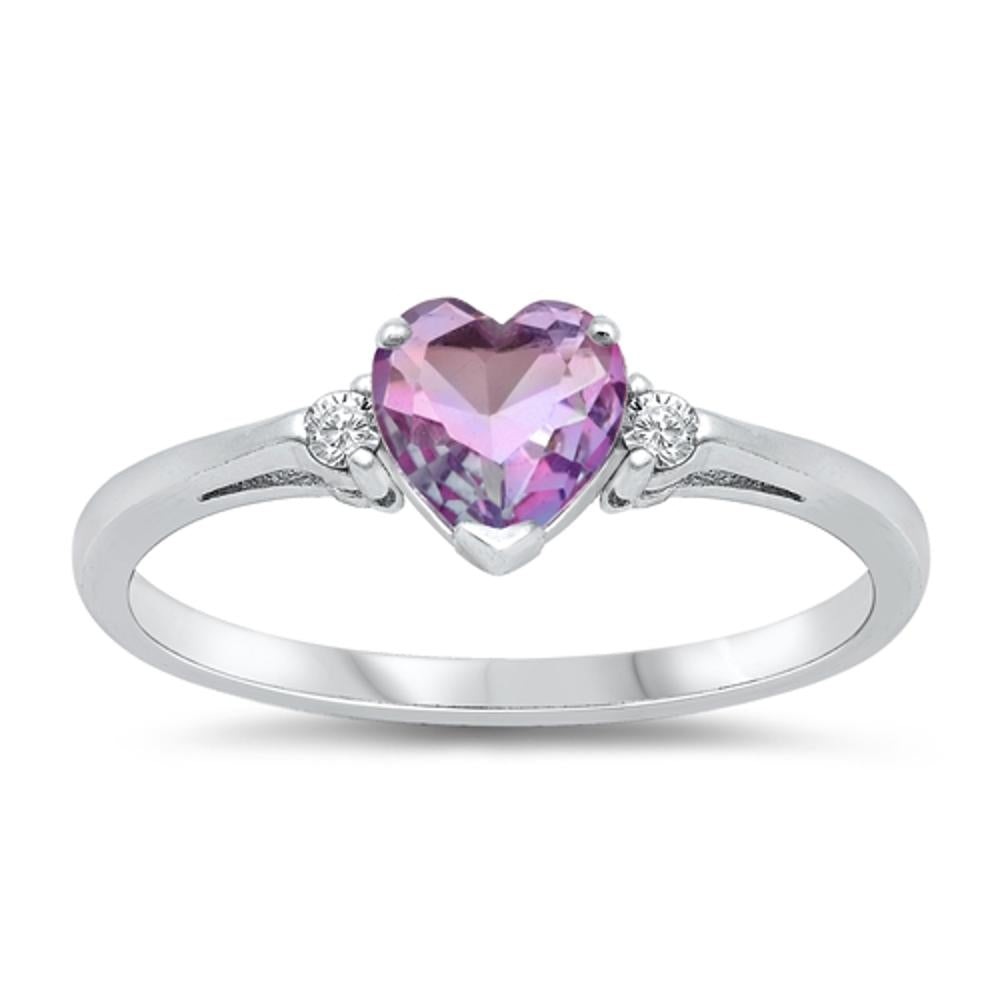 Pink Purple Ombre CZ Promise Heart Ring New .925 Sterling Silver Band Sizes 4-10