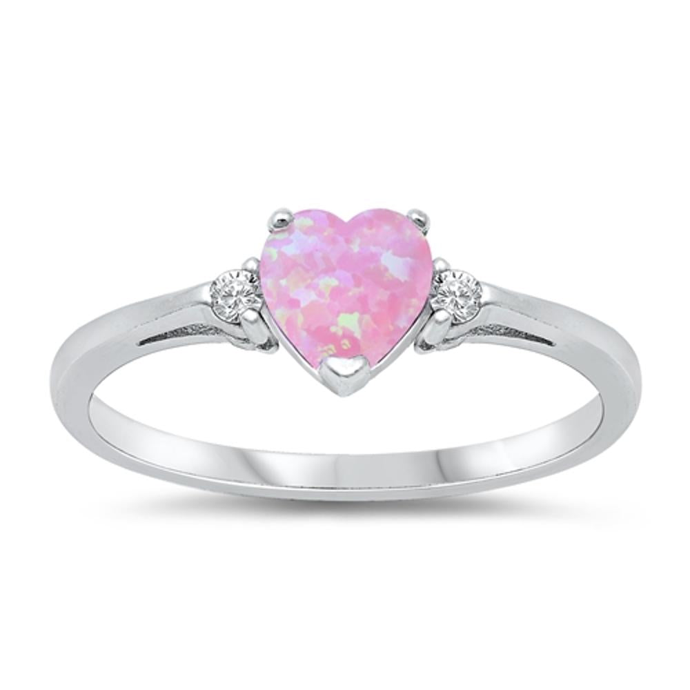 Pink Simulated Opal Heart Promise Ring New .925 Sterling Silver Band Sizes 4-12