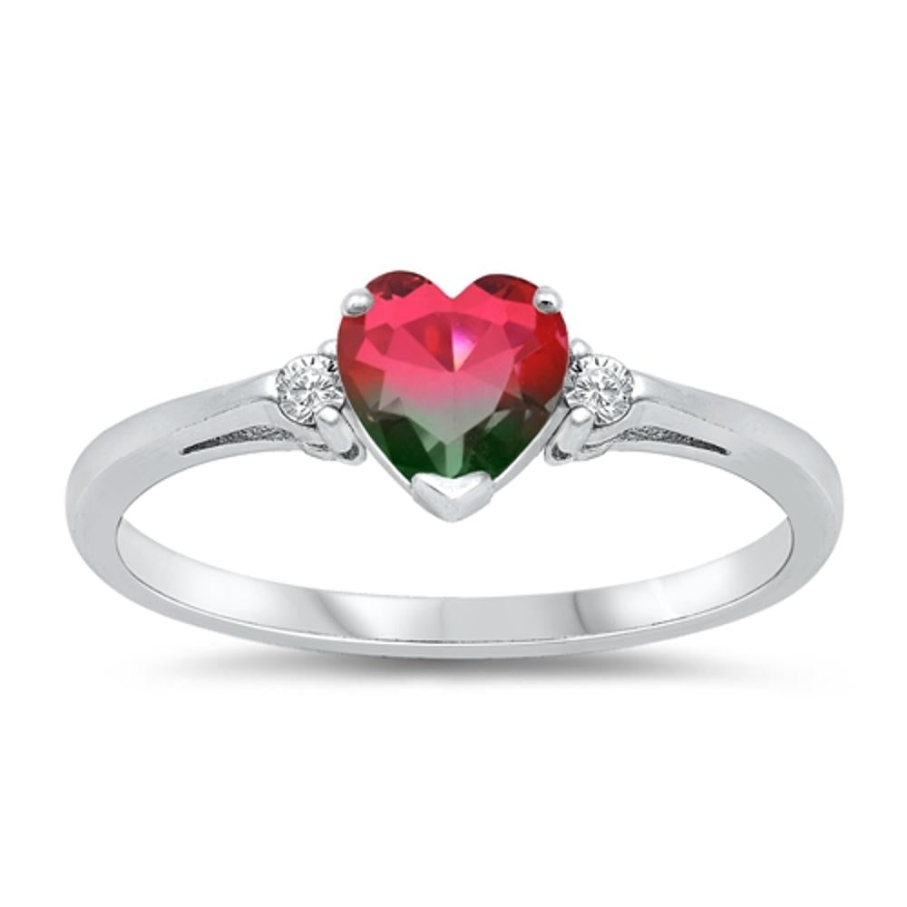 Watermelon CZ Heart Love Promise Ring New .925 Sterling Silver Band Sizes 4-10