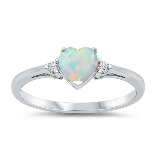White Lab Opal Heart CZ Promise Ring New .925 Sterling Silver Band Sizes 3-12