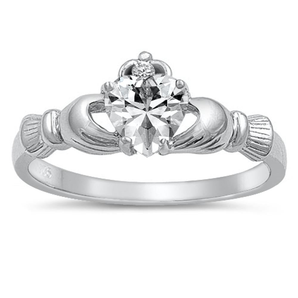 Clear CZ Claddagh Promise Heart Ring New .925 Sterling Silver Band Sizes 3-13