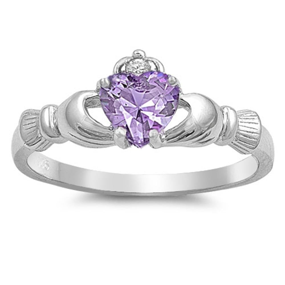 Amethyst CZ Promise Claddagh Ring 925 Sterling Silver Band Sizes 4-13