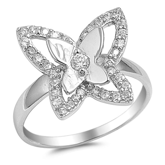 White CZ Classic Micro Pave Butterfly Ring .925 Sterling Silver Band Sizes 4-11