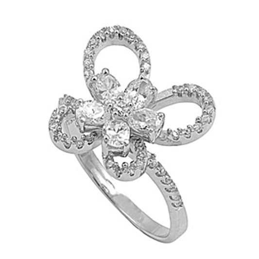 Clear CZ Beautiful Flower Butterfly Ring New 925 Sterling Silver Band Sizes 5-9
