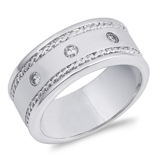 Sterling Silver Woman's White CZ Ring Classic 925 Wide Band New 9mm Sizes 6-10