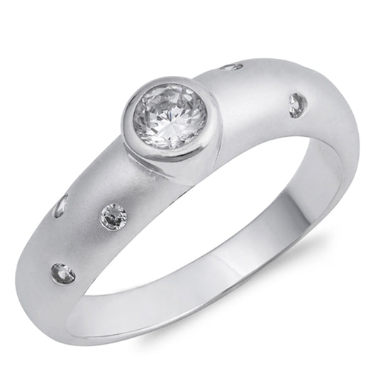 White CZ Round Bezel Solitaire Ring New .925 Sterling Silver Band Sizes 6-10