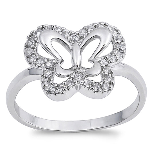 Clear CZ Butterfly Halo Animal Ring New .925 Sterling Silver Band Sizes 4-10