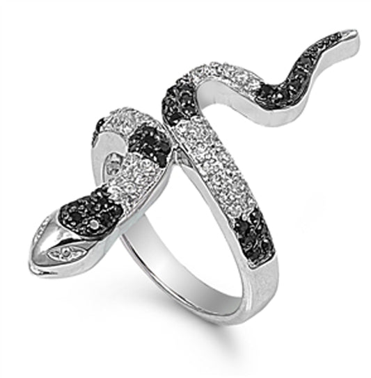 Black CZ Polished Micro Pave Snake Ring New .925 Sterling Silver Band Sizes 5-10