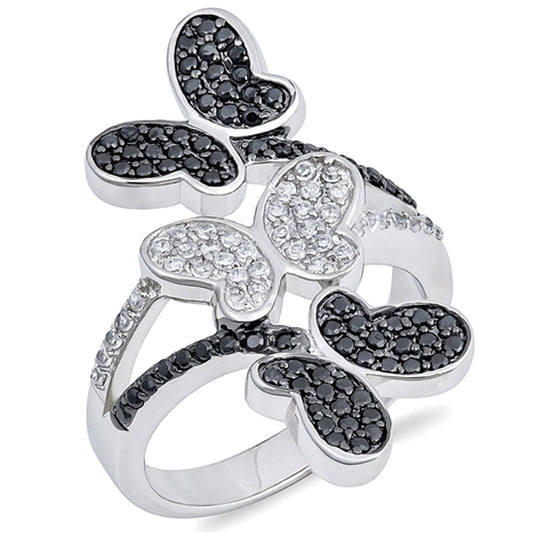 Black CZ Micro Pave Butterfly Cute Ring New .925 Sterling Silver Band Sizes 5-10