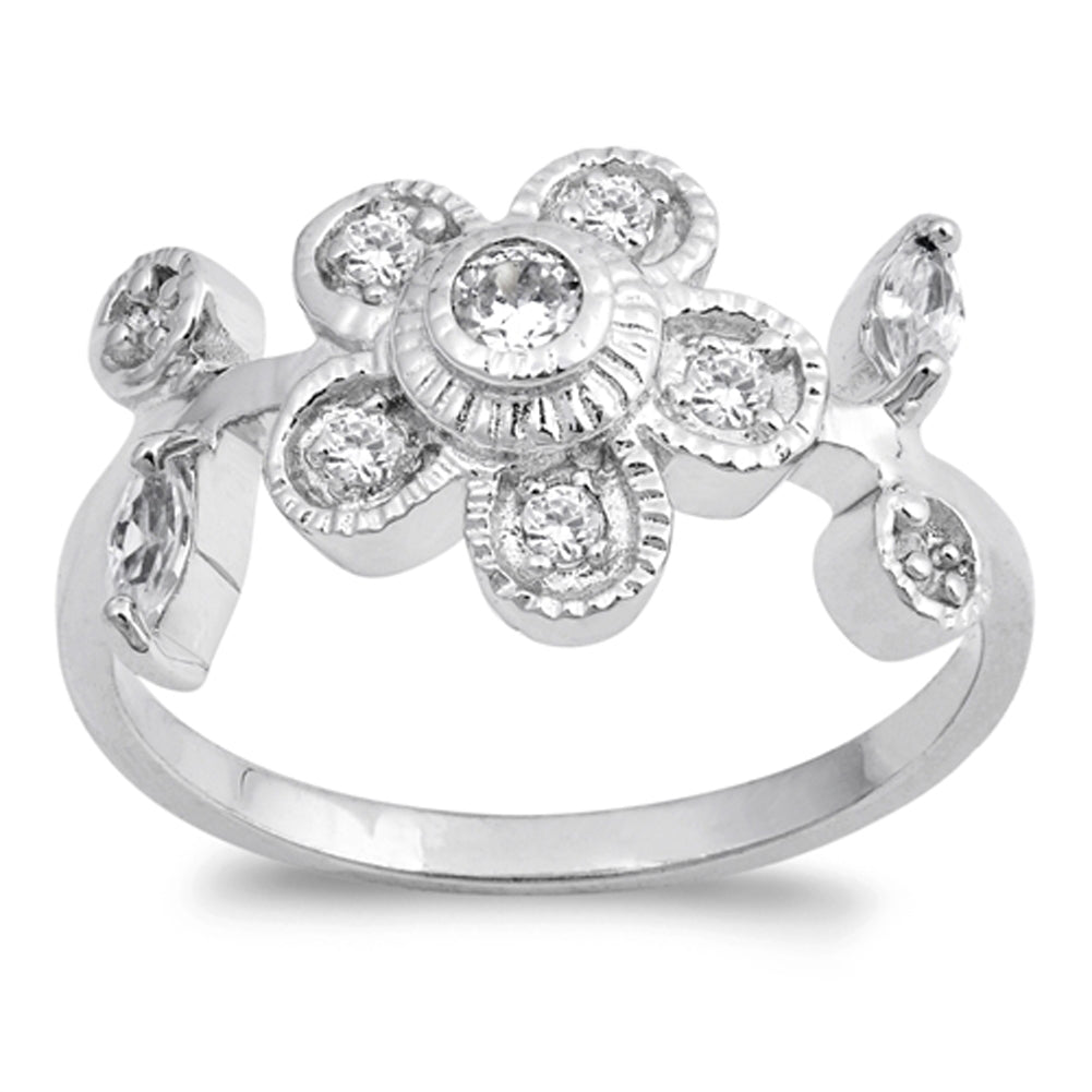 White CZ Fashion Bezel Flower Ring New .925 Sterling Silver Band Sizes 5-10