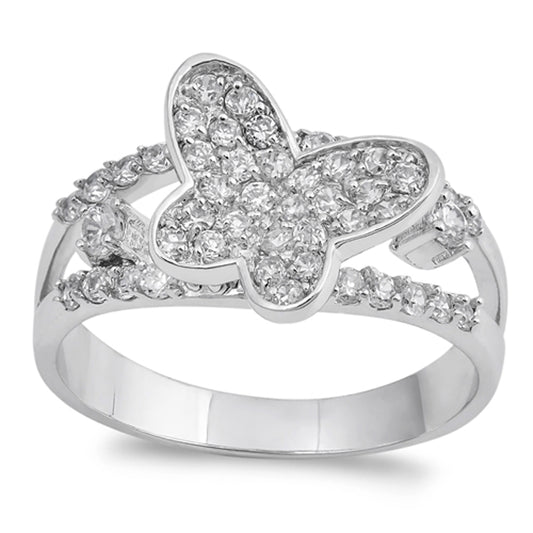 Clear CZ Unique Micro Pave Butterfly Ring .925 Sterling Silver Band Sizes 5-10