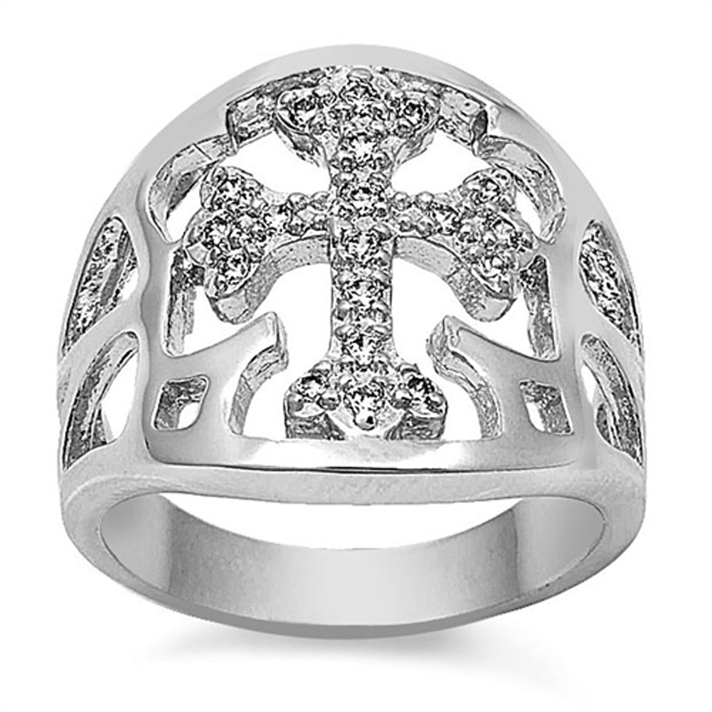 Clear CZ Fashion Filigree Cross Ring New .925 Sterling Silver Band Sizes 5-11