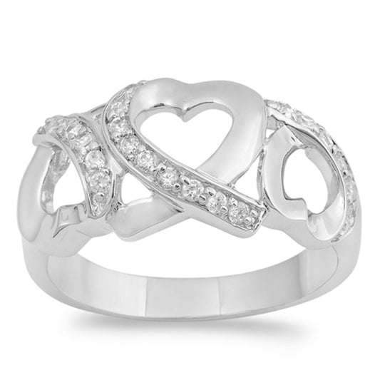 White CZ Heart Ribbon Promise Cute Ring New .925 Sterling Silver Band Sizes 5-10