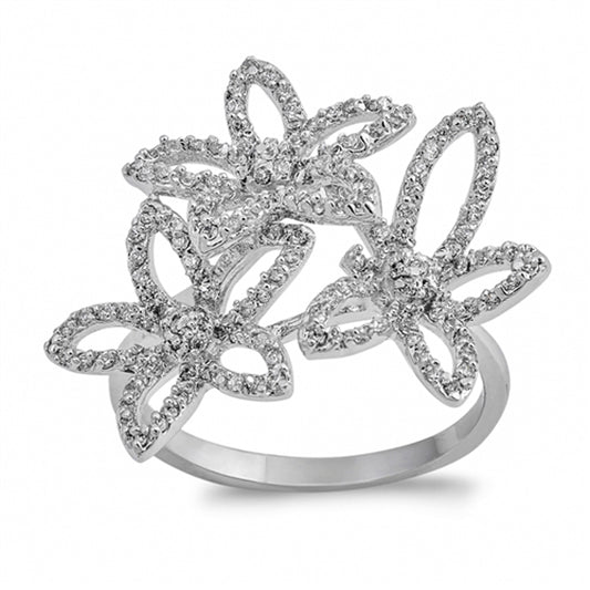 White CZ Micro Pave Flower Cutout Ring New .925 Sterling Silver Band Sizes 5-11