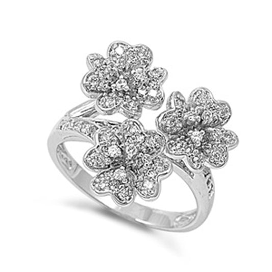 White CZ Wholesale Heart Flower Ring New .925 Sterling Silver Band Sizes 5-10