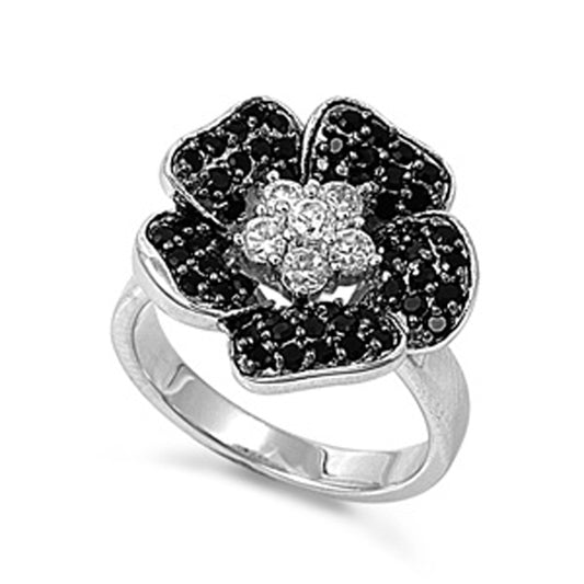 White CZ Rose Flower Micro Pave Ring New .925 Sterling Silver Band Sizes 6-10