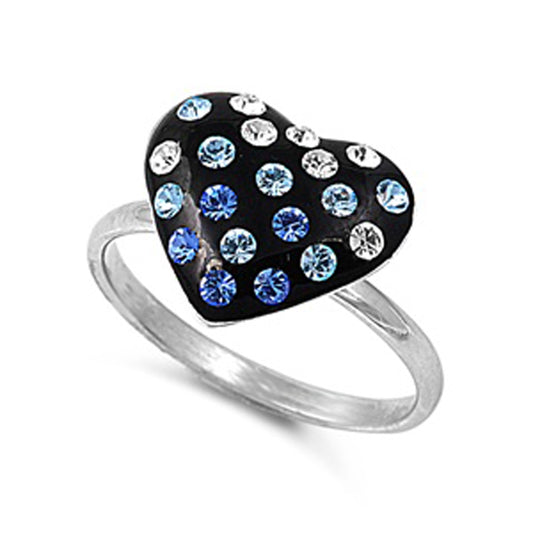 Round Clear CZ Wholesale Black Heart Ring .925 Sterling Silver Band Sizes 5-9