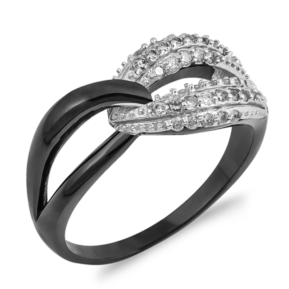 Black-Tone Infinity Knot White CZ Cute Ring .925 Sterling Silver Band Sizes 5-10