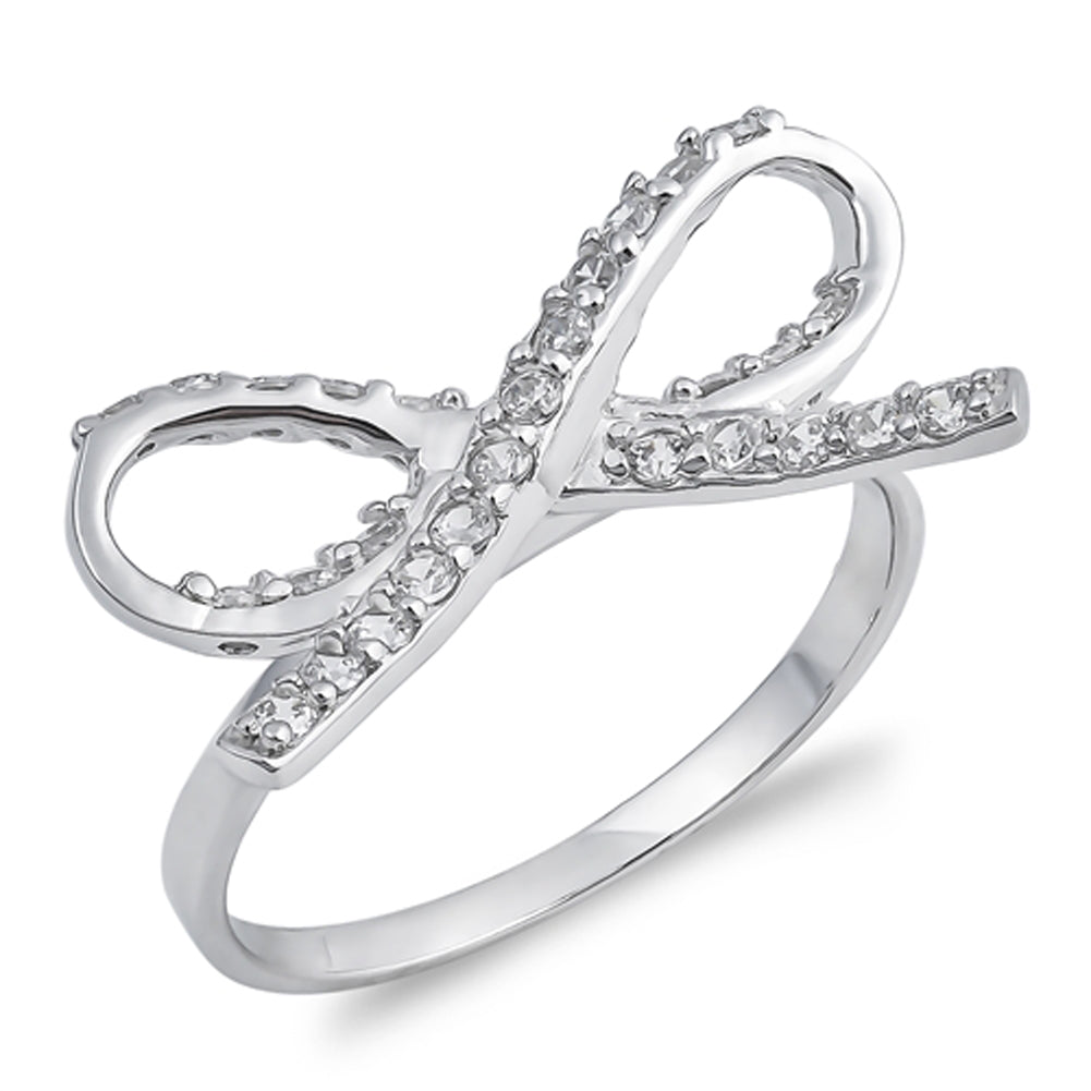 White CZ Beautiful Ribbon Infinity Knot Ring New Sterling Silver Band Sizes 5-10