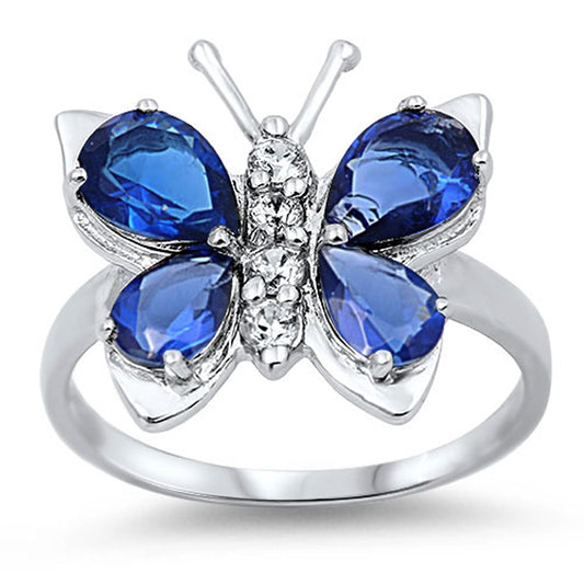 Blue Sapphire CZ Beautiful Butterfly Ring .925 Sterling Silver Band Sizes 5-10