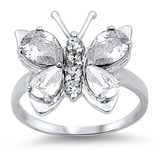 Clear CZ Butterfly Animal Cute Ring New .925 Sterling Silver Band Sizes 5-11