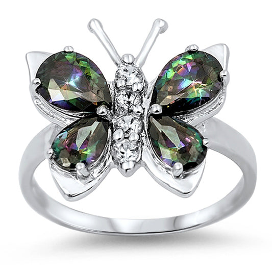 Rainbow Topaz CZ Butterfly Cute Ring New .925 Sterling Silver Band Sizes 4-10
