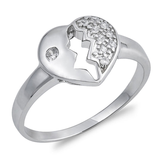 White CZ Cracked Heart Promise Love Ring New 925 Sterling Silver Band Sizes 4-9