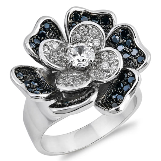 White CZ Large Rose Flower Solitaire Ring .925 Sterling Silver Band Sizes 5-9