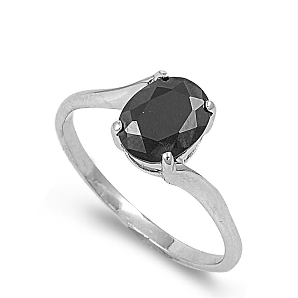 Black CZ Solitaire Simple Oval Cute Ring New 925 Sterling Silver Band Sizes 4-10