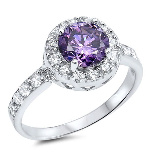 Amethyst CZ Halo Cluster Wedding Ring New .925 Sterling Silver Band Sizes 4-10