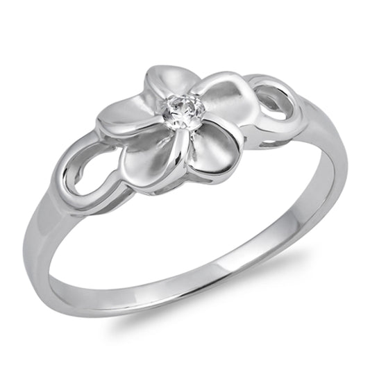 White CZ Hawaiian Plumeria Tropical Flower Ring Sterling Silver Band Sizes 4-9