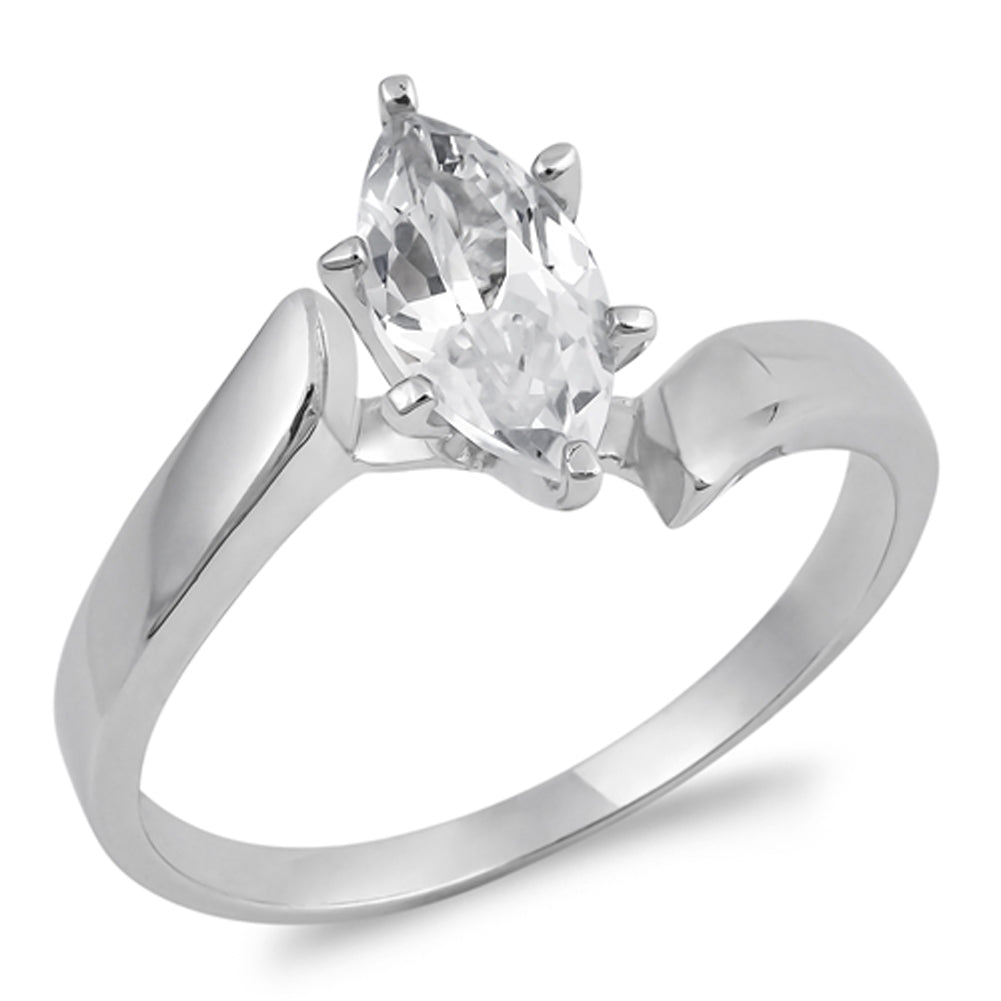 Clear CZ Fashion Solitaire Marquise Ring New 925 Sterling Silver Band Sizes 5-9