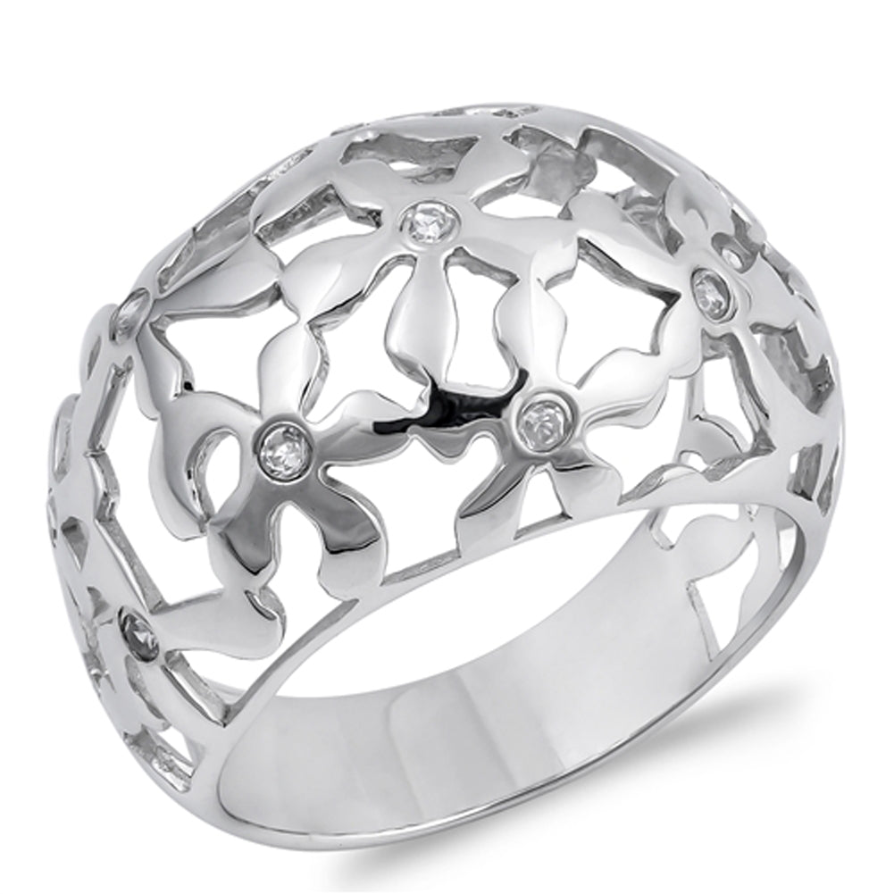 White CZ Wholesale Filigree Flower Cutout Ring Sterling Silver Band Sizes 5-9