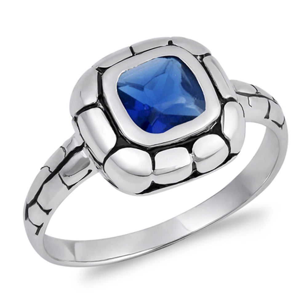 Blue Sapphire CZ Fashion Bezel Ring New .925 Sterling Silver Band Sizes 5-10