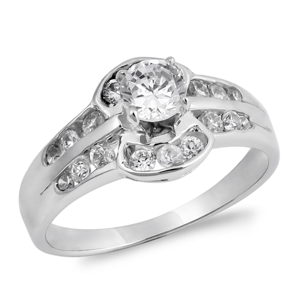 White CZ Round Solitaire Bridal Engagement Ring Sterling Silver Band Sizes 5-9