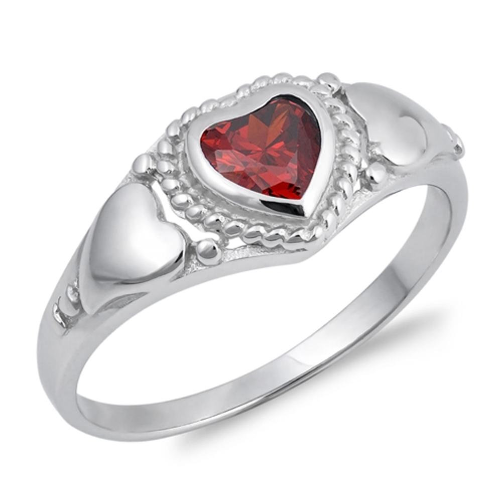 Heart Garnet CZ Unique Bali Halo Ring New .925 Sterling Silver Band Sizes 4-9