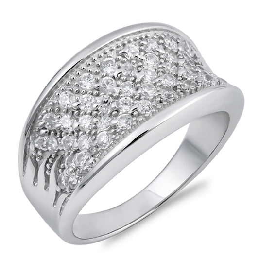 White CZ Beautiful Pave Curved Wide Ring New 925 Sterling Silver Band Sizes 6-10