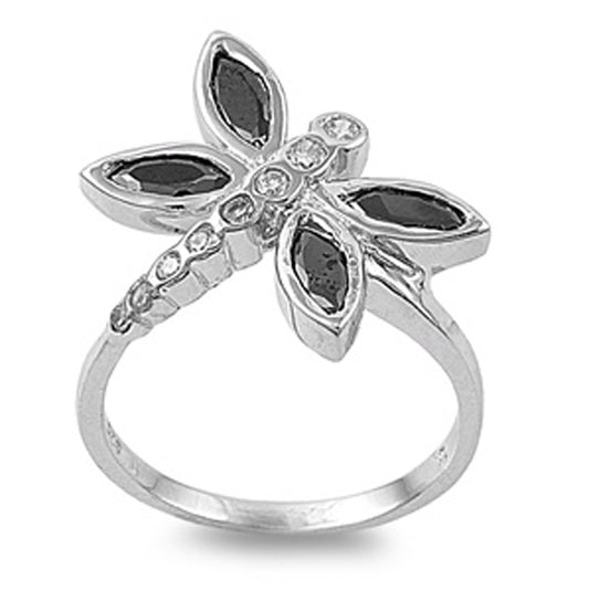 Black CZ Dragonfly Marquise Animal Ring New .925 Sterling Silver Band Sizes 5-10